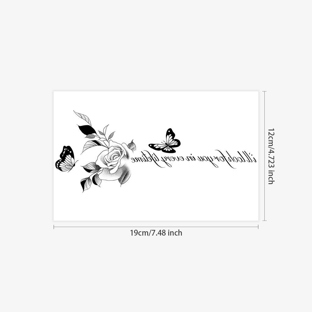 Rose Butterfly English Herbal Tattoo Sticker Clavicle Arm Scar Lasting Dark Semi-Permanent Spice Girl Waterproof Simulation