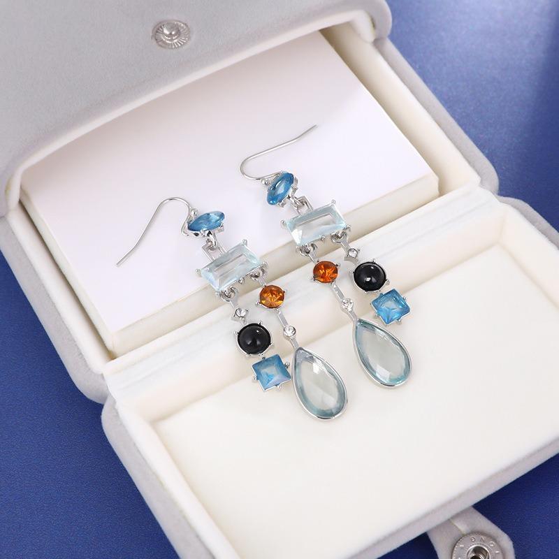 

Luxury Crystal Zircon Geometric Water Drop Tassel Earrings Women Engagement Birthday Party Exquisite Jewelry Chic Gifts