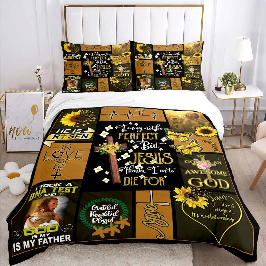 Jesus Virgin Mary Bedding Set Halloween Horror Movie Duvet Covers Kids Bed Linens Decor Bedclothes with Pillowcase No Sheet 3pcs