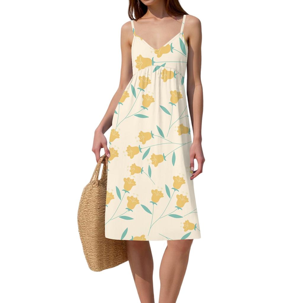 Women's Spaghetti Strap Backless Bow Loose Casual Beach Holiday Dress Sundress