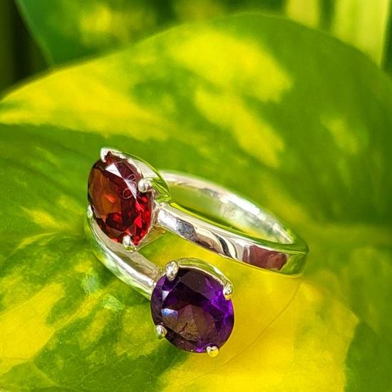 Natural Garnet Amethyst Gemstone 925 Sterling Silver Ring Size 9.25 US, Gift