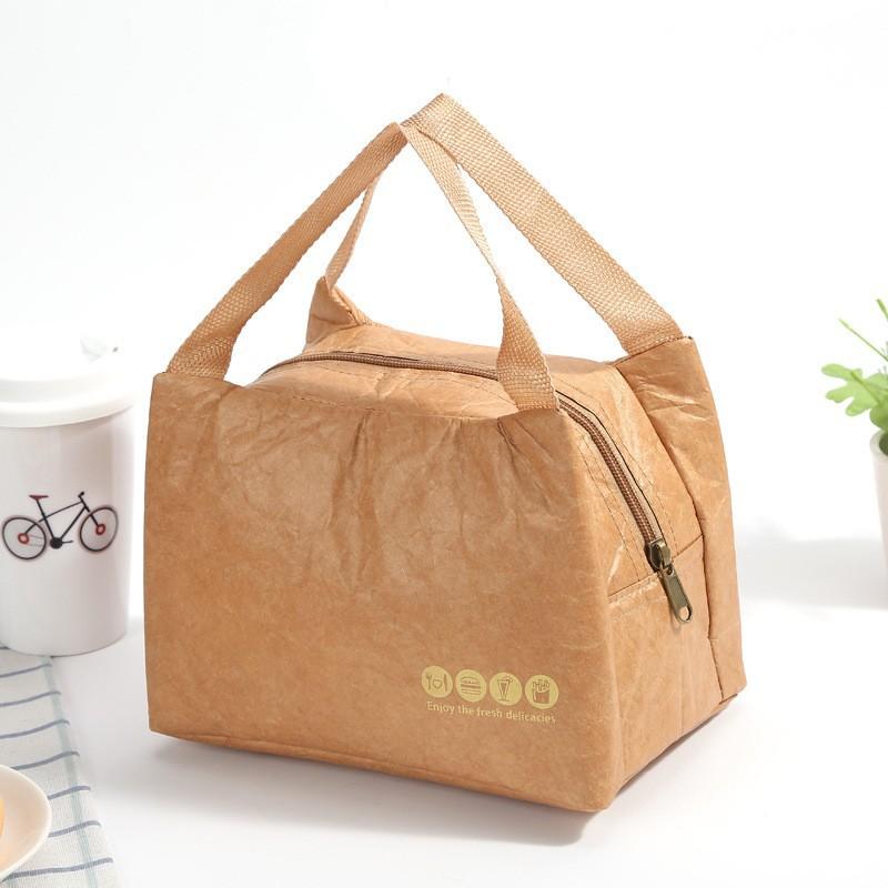 Kraft Paper Collapsible Cold Retention Food Cooler Dustproof Aluminum Picnic Hiking Thermal Insulated Lunch Bag