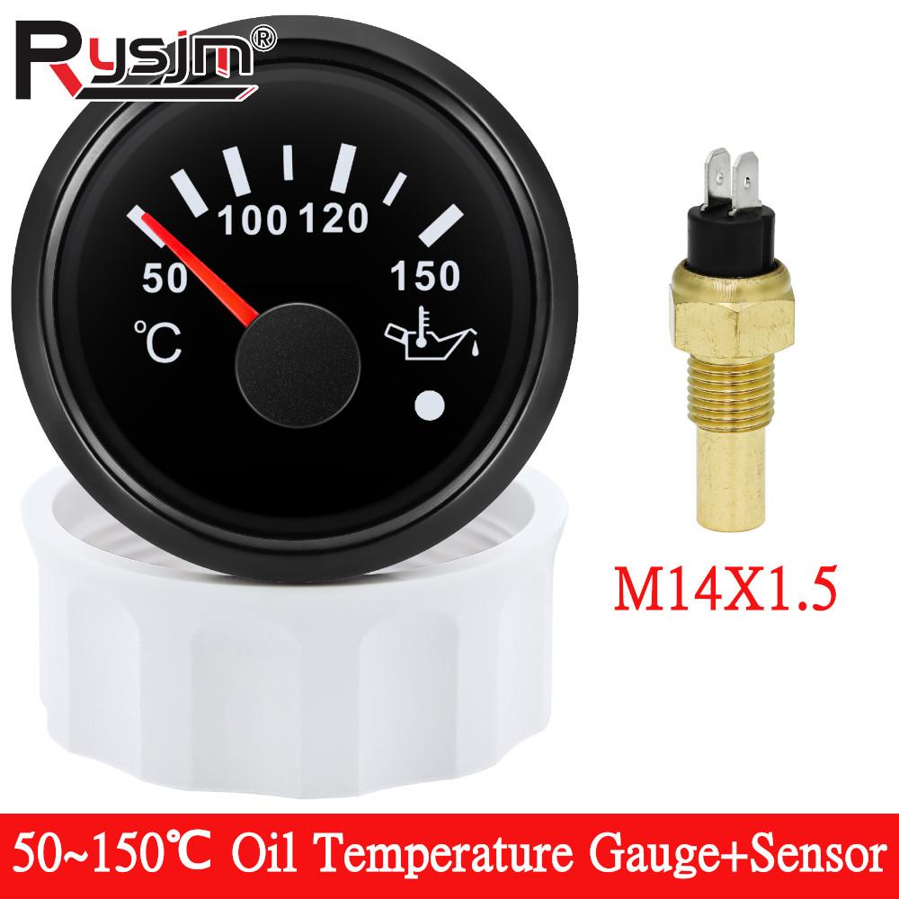 Waterproof 52mm 2" Oil Temp Gauge Temperature Meter 50-150 Celsius + Temp Sensor 1/8NPT M14X1.5 Red LED For Marine Car 12V/24V