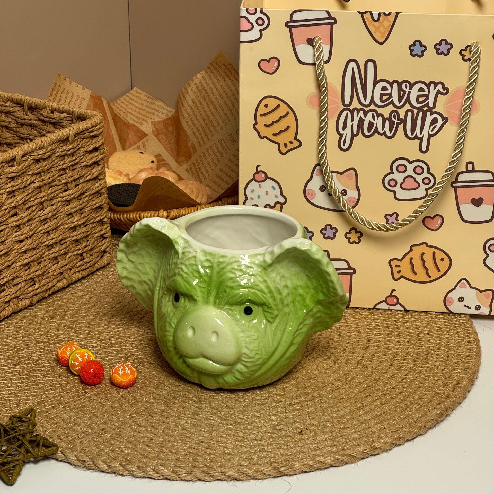 

Cabbage pig ceramic funny cup high value mark water cup personalized birthday gift souvenir 401-500ml