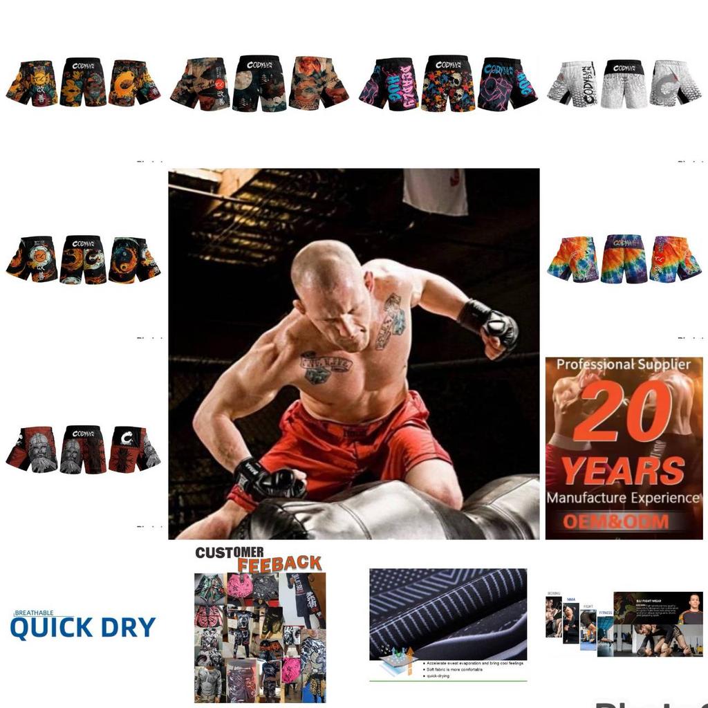 Gym MMA Muay Thai Kickboxing Boxing Fitness Print Shorts Elastic Waist Training Unisex Men Women Fight UFC Martial Art Fitness Training Sport Workout