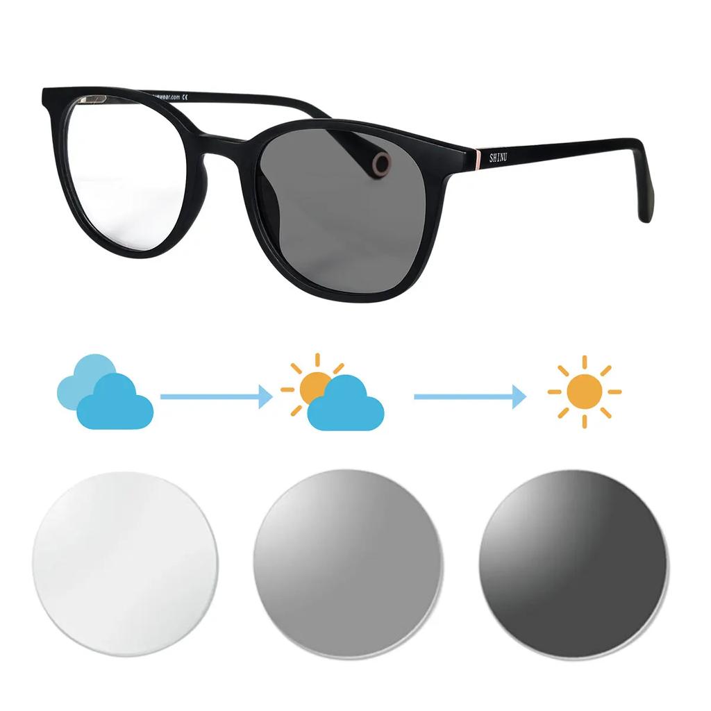 SHINU Shortsighted Eyeglasses Ladies Photochromic Lenses -200 Shortsighted Glasses Change Blue Pink Lens Glasses Ladies -2.00