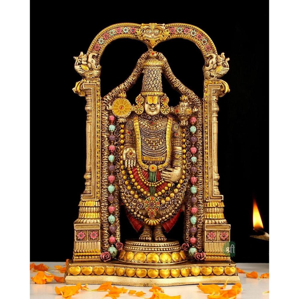 8" Tirupati Balaji Fine Metal Finish Idol Decorative Showpiece Handcrafted Tirupati Balaji Murti for Home Office and Gifting Purpose