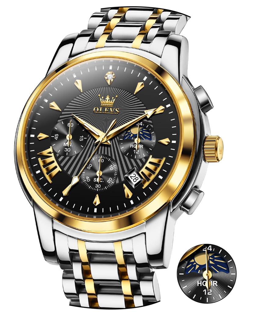 OLEVS Fashion Chronograph Watch Business Popular Brand Large Easy To Read Analog Waterproof Quartz Arm Watch Men's Men's (Black/White-2892)