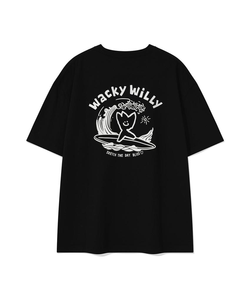 WACKY WILLY Surfing Kiki Graphic Short Sleeve T-Shirt Black