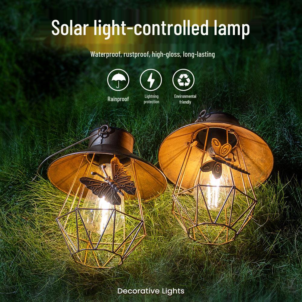 Ghirlande Luminoase Solare LED Transfrontaliere: Decor suspendat din fier forjat gol pentru peisaj de curte exterioară