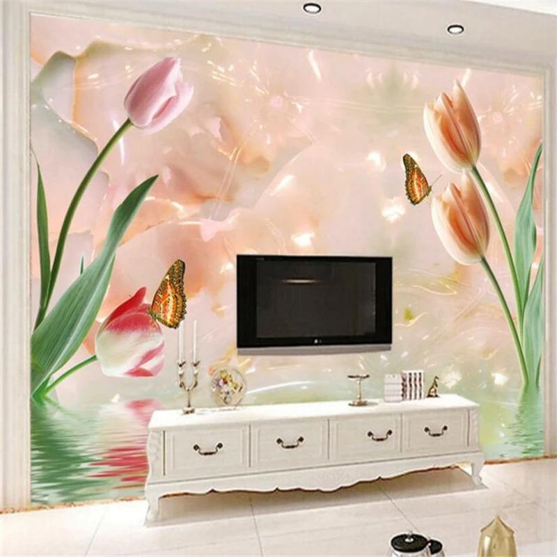 Tulipan Tapeta 3d Nowoczesna Biżuteria Miękki Obraz na Ścianę Sypialnia Salon Fototapeta