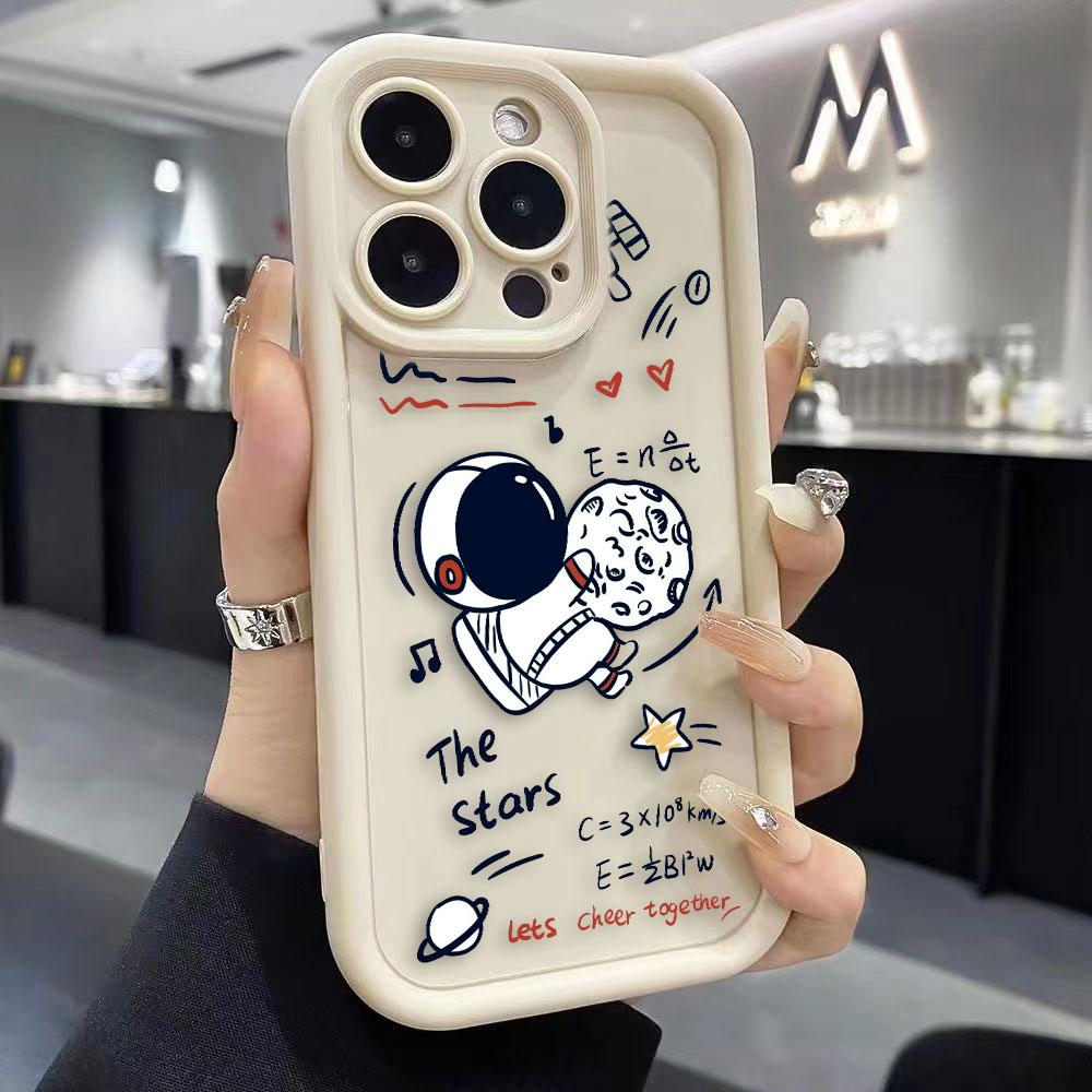 Cartoon Astronaut Space Phone Case For iPhone Apple 17 AIR 16 16E 11 12 13 14 15 XR Plus Pro Max DIY Case TPU Shockproof Cover