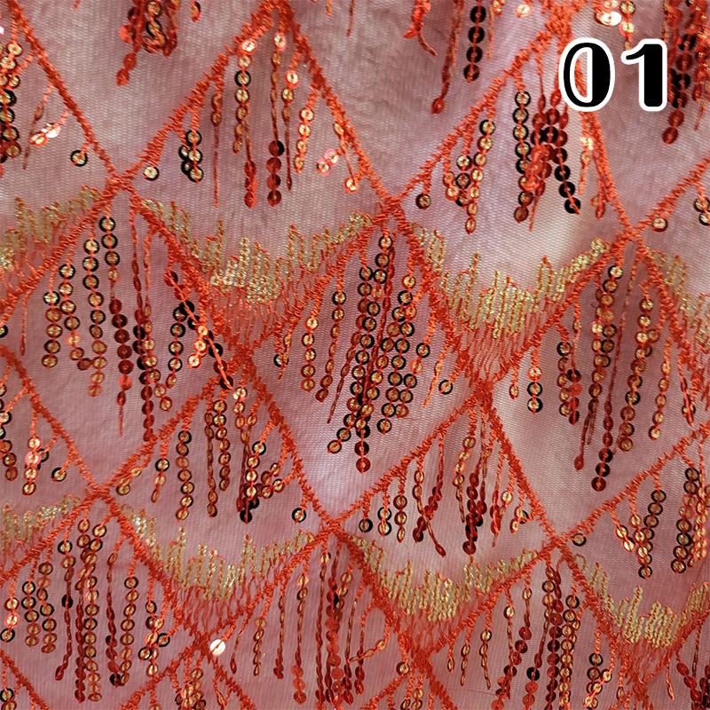 African Lace Fabric 2025 Sequins Embroidered Lace Fabric Diamond Fringe Wedding Dress Clothing Sewing Gauze Fabric 1Yard*1.5M