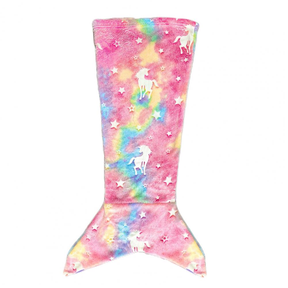 Blanket Wear Resistant Friendly To Skin Luminous Design Mermaid Blanket Breathable Plush Flannel Fleece Glowing Dark Blanket