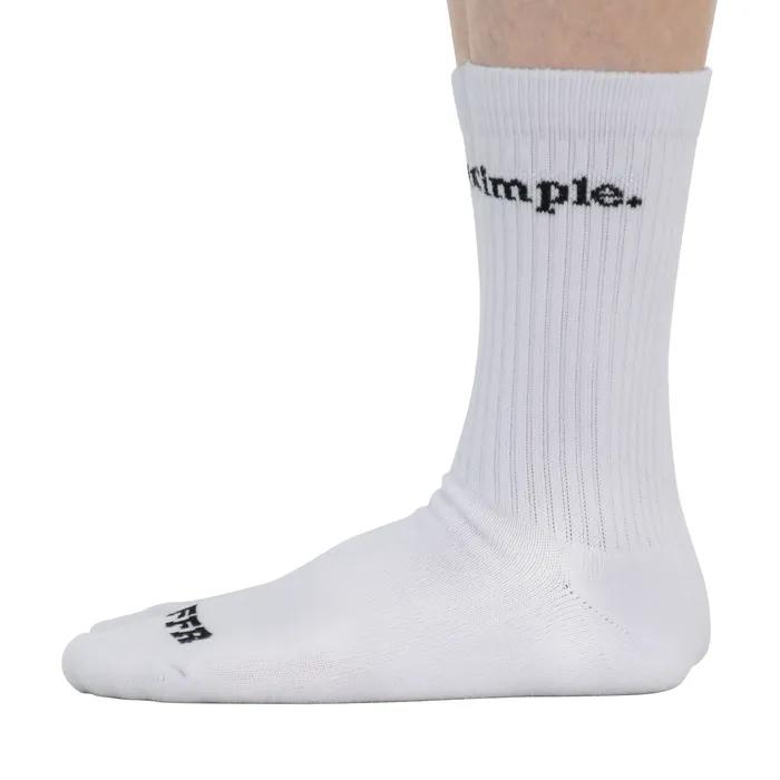 White lettering sports socks keep it simple.