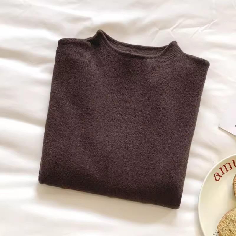 Spring, Autumn and Winter Small Stand-up Neck Sweater with Femininity Simple Style Long-sleeved Knitted Top Soft Waxy Bottoming Shirt