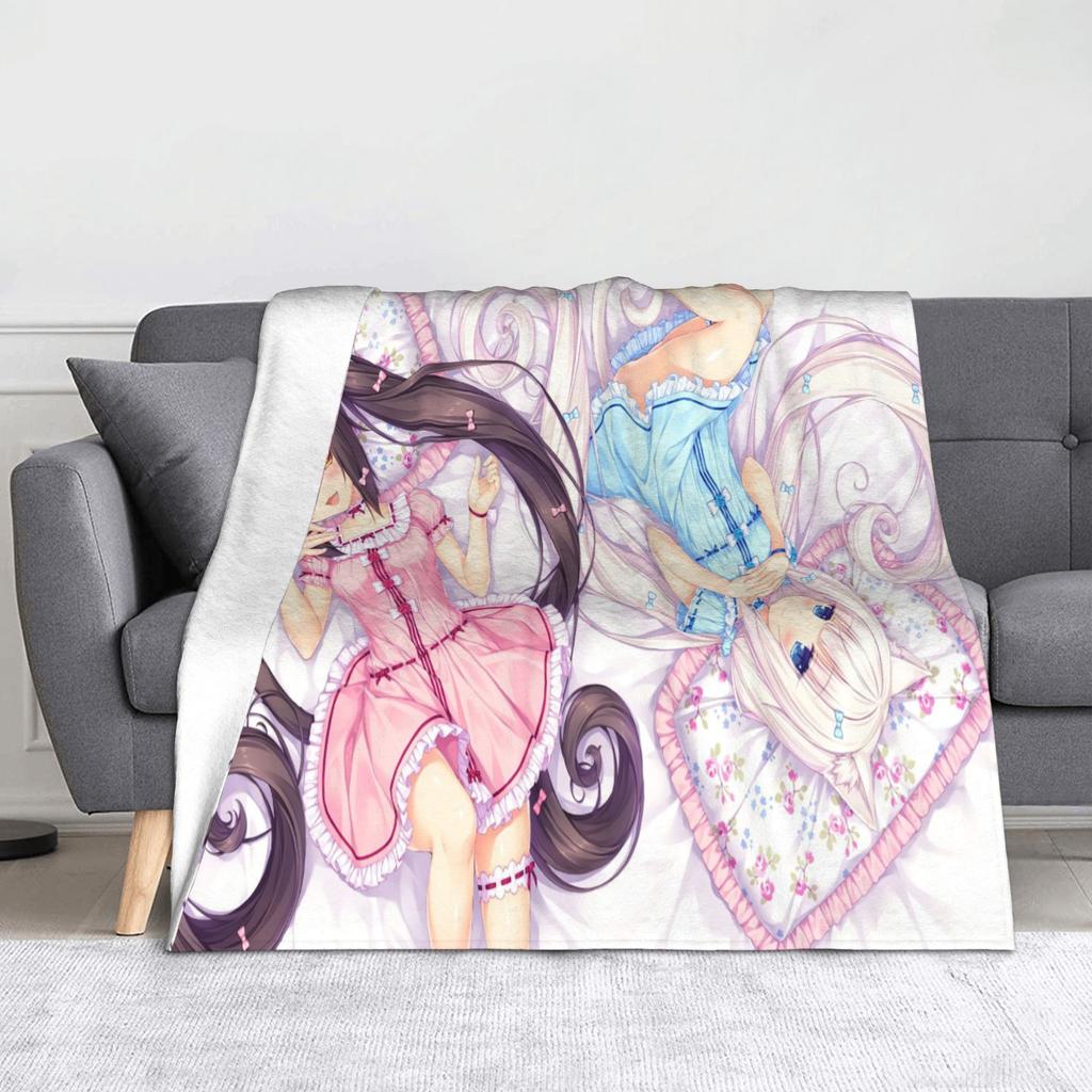 Anime Nekopara Cartoon Blanket Chocola Vanilla Maple Flannel Awesome Breathable Throw Blankets for Bedspread AutumnWinter