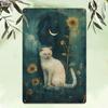 Vintage Sunflower Moon Cat Metal Wall Poster for Living Room