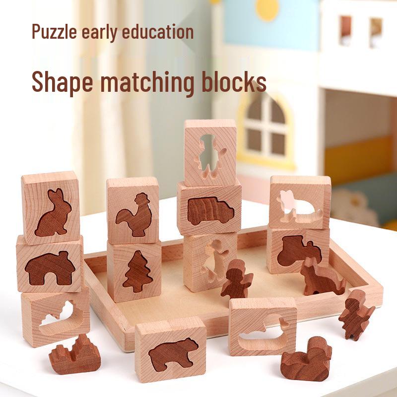 Wooden Animal Shape Matching Blocks for Early Learning and Training