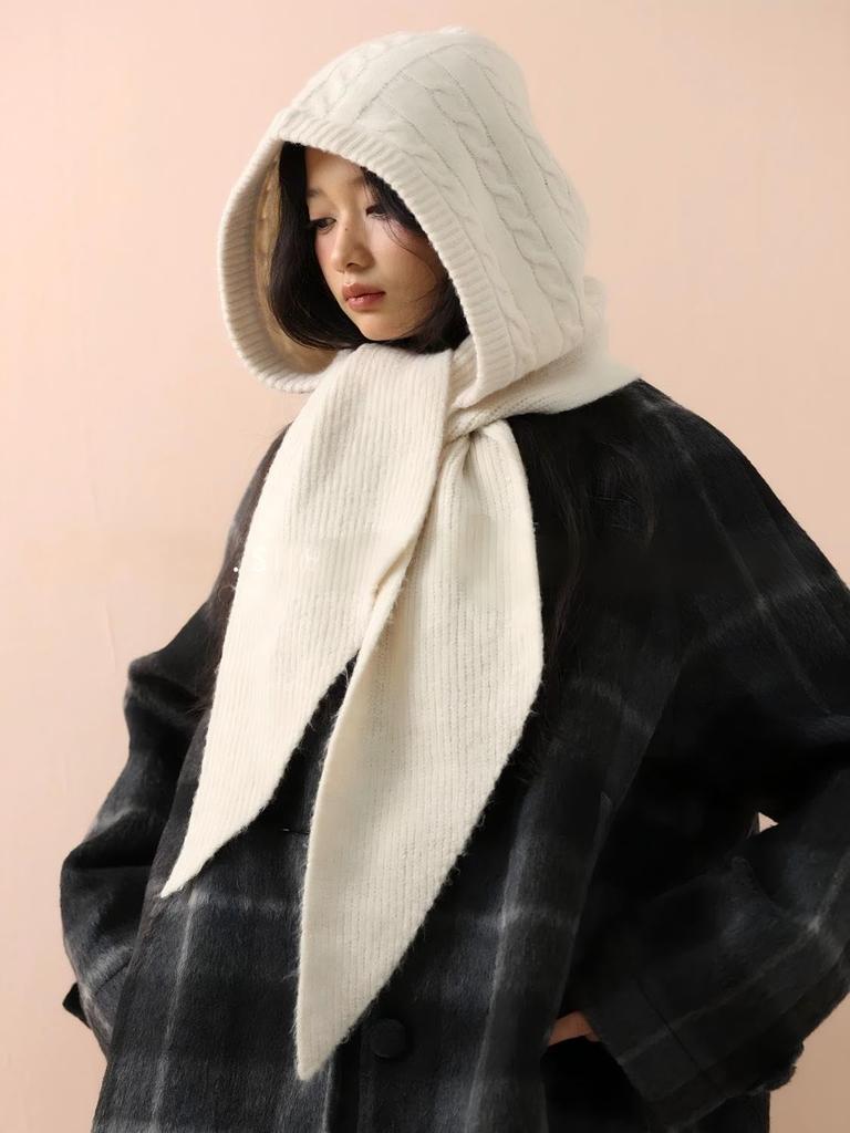 Winter Knit Balaclava Hat with Hood and Neck Warm and Slimming Cute and Solid Perfect for or Cycling Women's Scarf, 2-in-1 Warmer, Hood, Color,