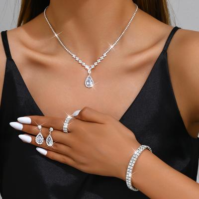 5 Women's Fashion Droplet Earrings Necklace Bracelet Ring Set Wedding Banquet Party Holiday Gift