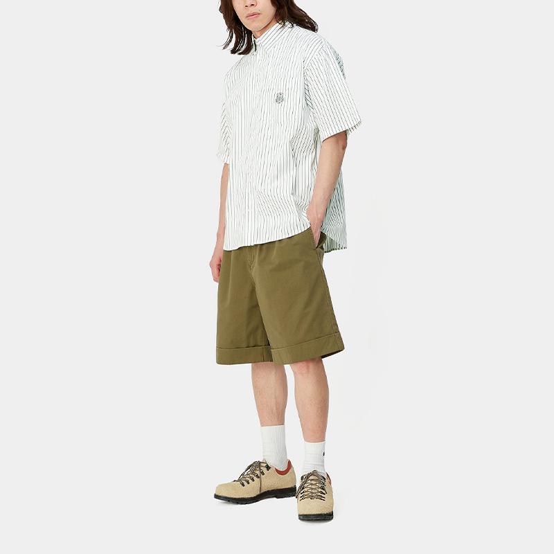 Carhartt WIP Pattern Embroidered Striped Loose Short Sleeve Shirt Men Shirts Green I033028-22B-XX