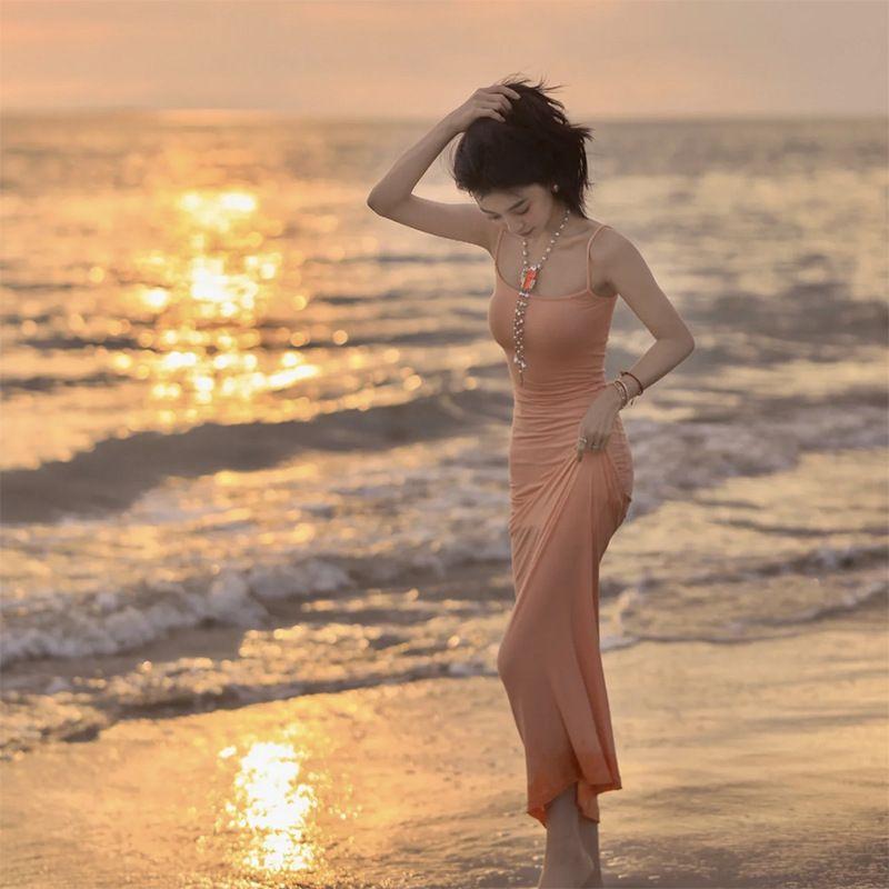 Strappy Neckline Halter Waist Midi Dress off-Neck Sling Backless Dress