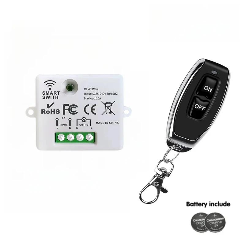 433MHz 110V 220V Wireless Remote Control Light Switch 10A Mini RF Relay Module 100 Meters Transmitter For Led Lamp Fan ON OFF