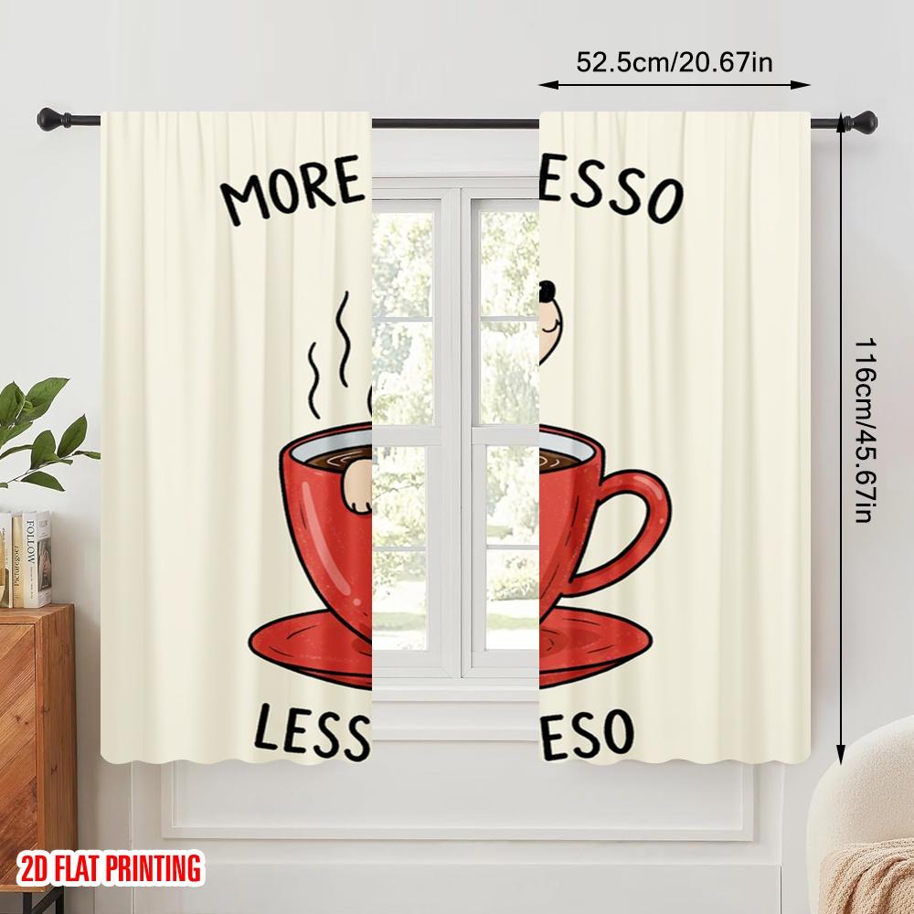 2pcs 2D Flat Printing Window Curtains More Espresso Less Depresso Fabric Without Electricity Festive Wall Decor for Holiday