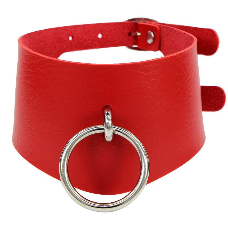 Punk Gothic Red Rings Pu Leather Choker Necklace Pendant Belt Collar On Neck Necklaces Round Choker Women Girls Jewelry Gift