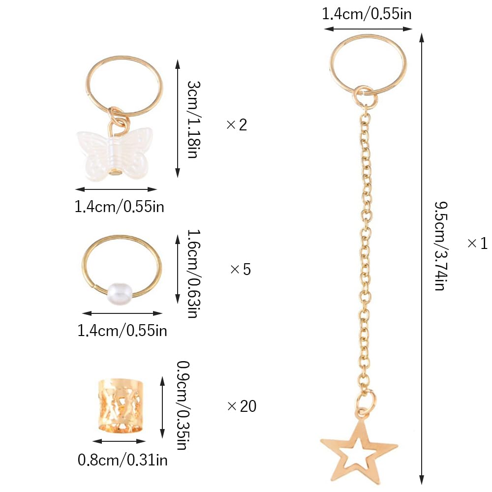 Vitalux Haarperlen 28-teiliges Set Haaraccessoires zum Flechten Schmetterling Herz Gold Silber Kinder-Haaraccessoires Hip-Hop Hochzeit DIY Handgemacht