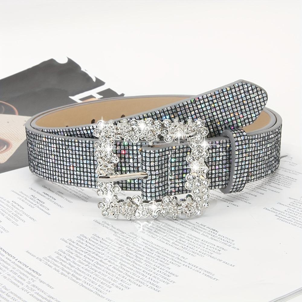 Vintage Bling Bling Sparkling Rhinestone Belt Glitter Luxury Brand Design PU Leather Belt Versatile Trendy Waistband Women