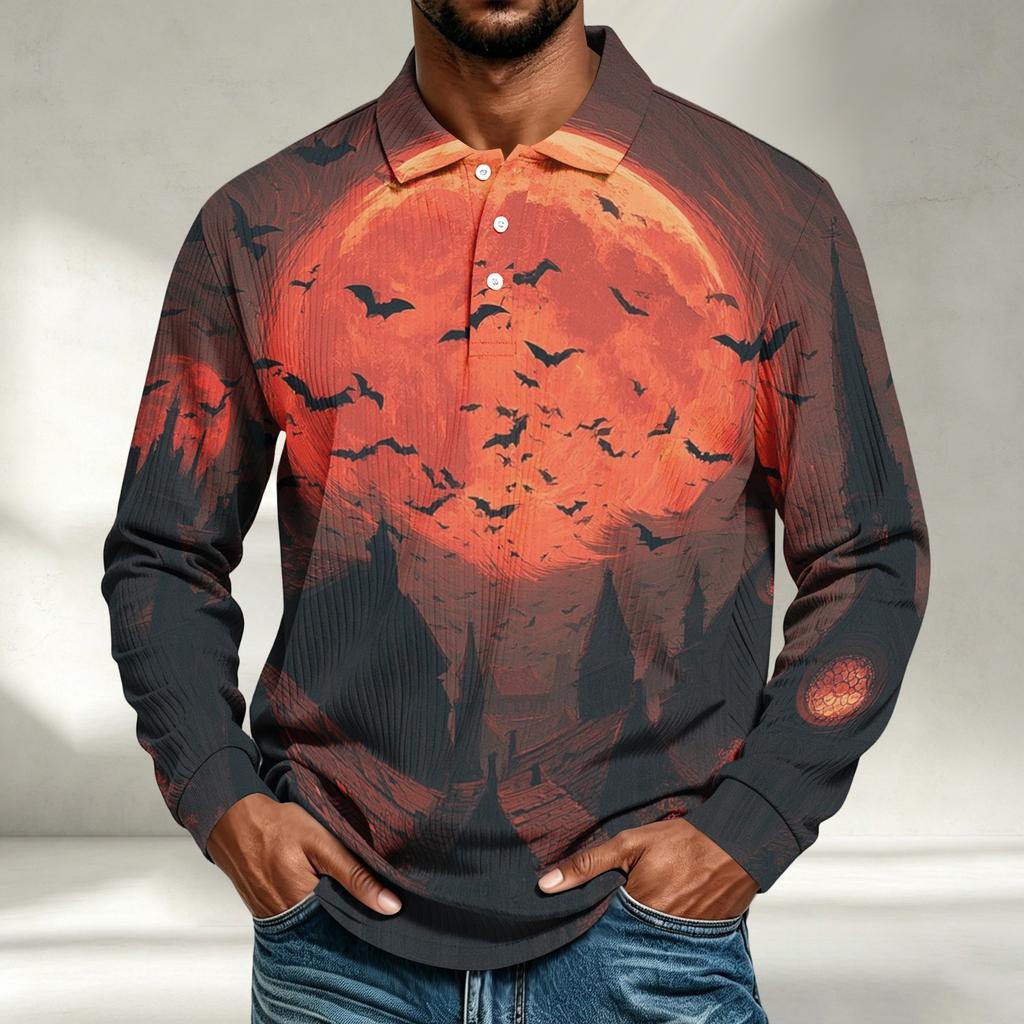 Men's Casual Halloween Print Long Sleeve Shirt Loose Fit