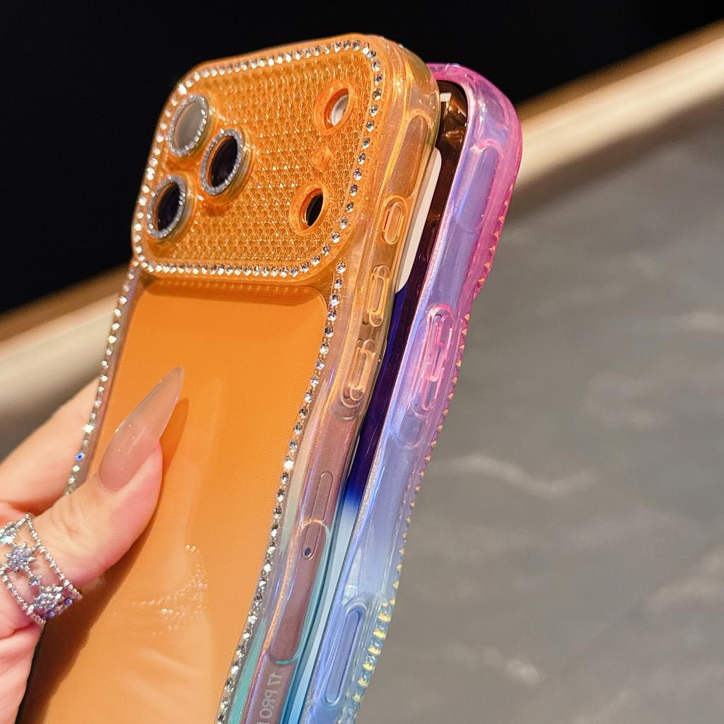 For iPhone 17 Pro Max Case Rhinestone Decor Wave Frame Gradient Design TPU Phone Cover
