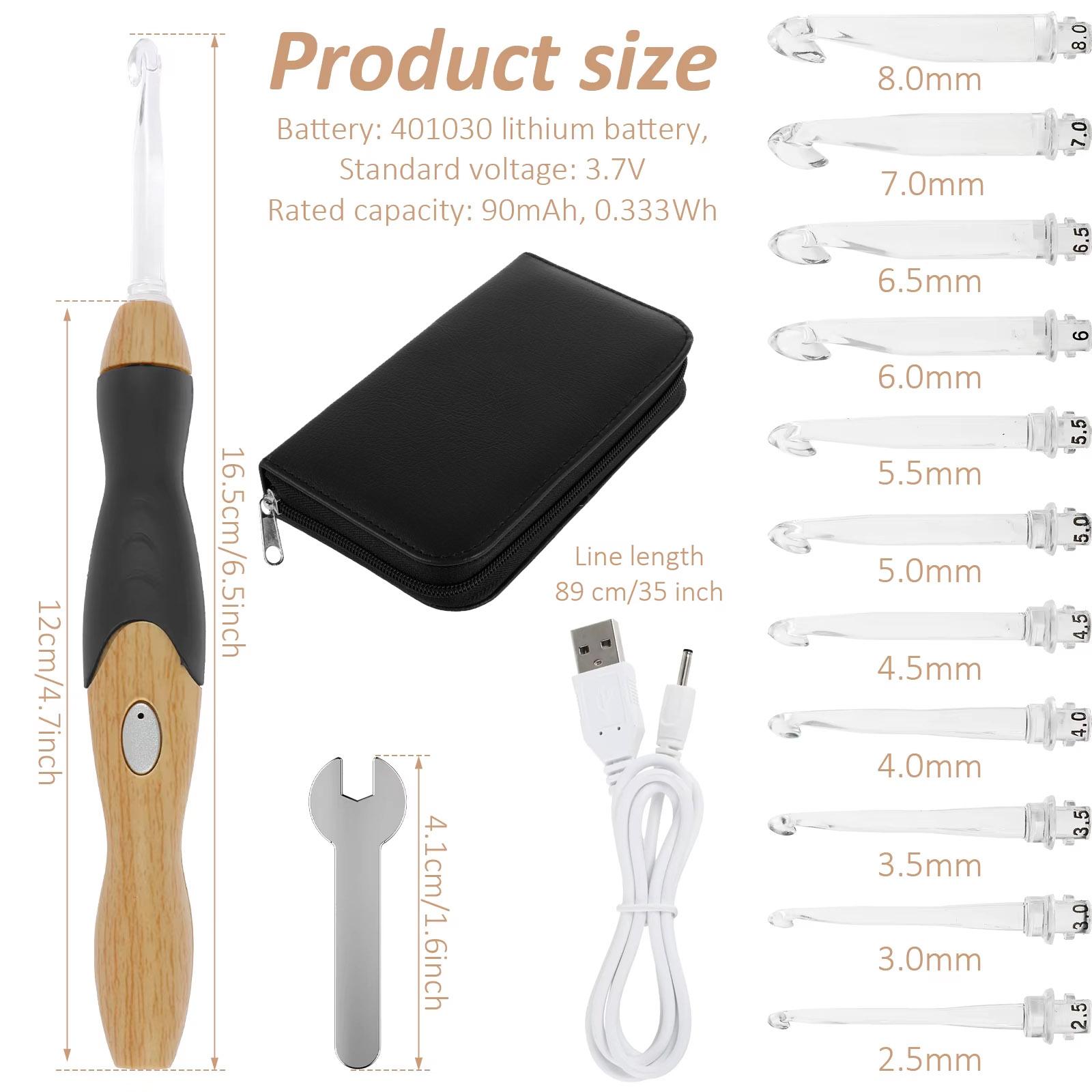 

11 Size Crochet Hooks with LED Light, 2.5-8mm Crochet Hooks Set with Storage Bag Crochet Tool Hooks DIY Crochet for Beginners