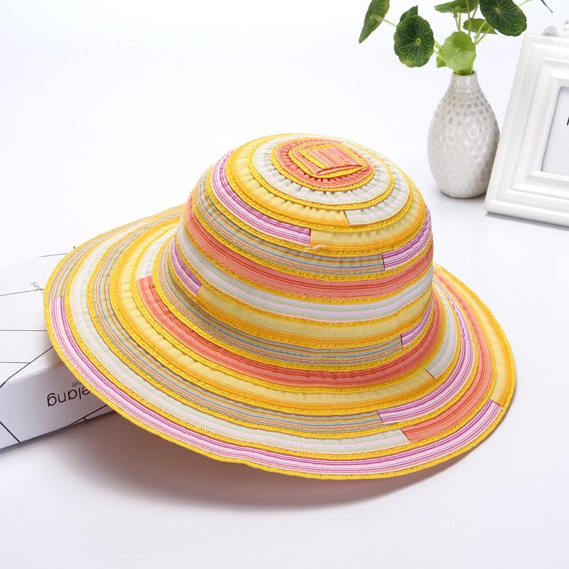 Fisherman Hat Female Summer Foldable Sun Hat Rainbow Striped Cloth Colorful Sunscreen Woman Beach Holiday Idyllic Casual Cap