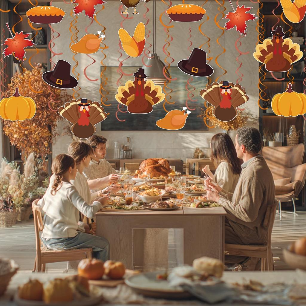 Horaldaily Thanksgiving 30 Pieces Party Hanging Swirl Decorations, Turkey Pumpkin Party Hanging Swirls Streamers Ceiling Decor for Home Office