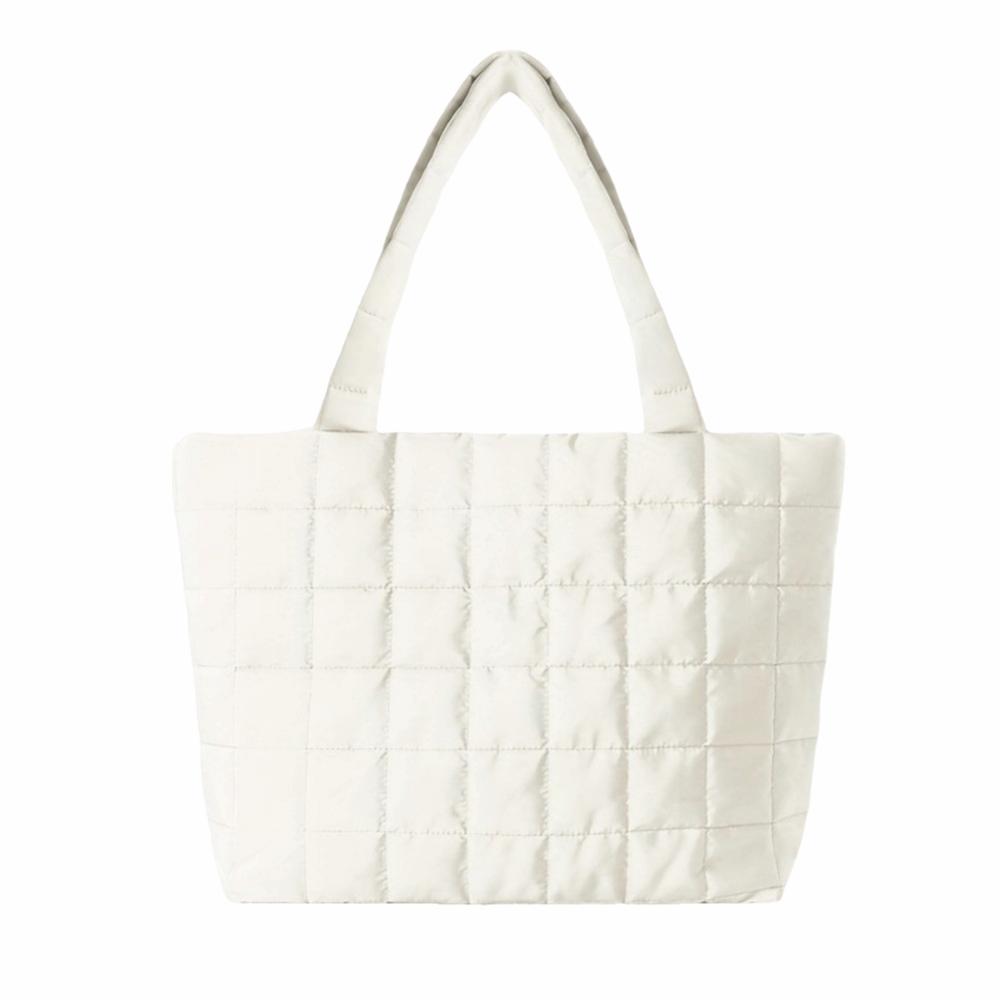 Solid Color Quilted Shoulder Bag Checkered Quilted Handbag Trendy Fashion Tote Bag  Female Use