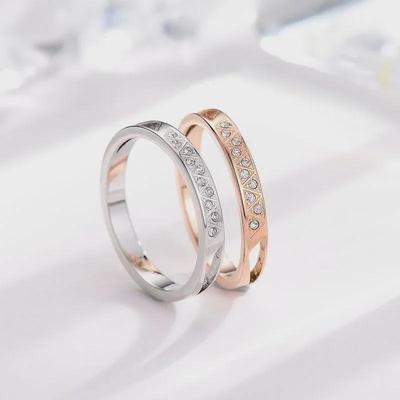 Rose Gold Zircon Couple Ring: Japanese & Korean-Inspired Titanium Steel Index Finger Ring