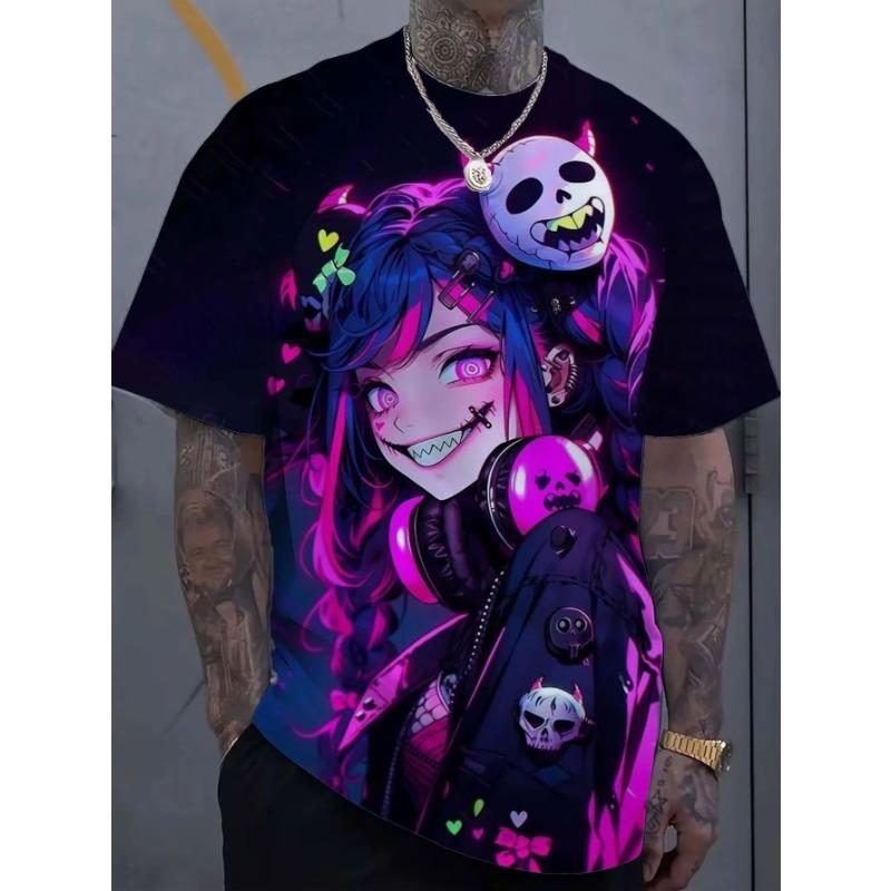 Cartoon Sexy Girl Pattern 3d Printed Men's T-Shirt Bad Girl Pattern Personalized Short Sleeve T-Shirts