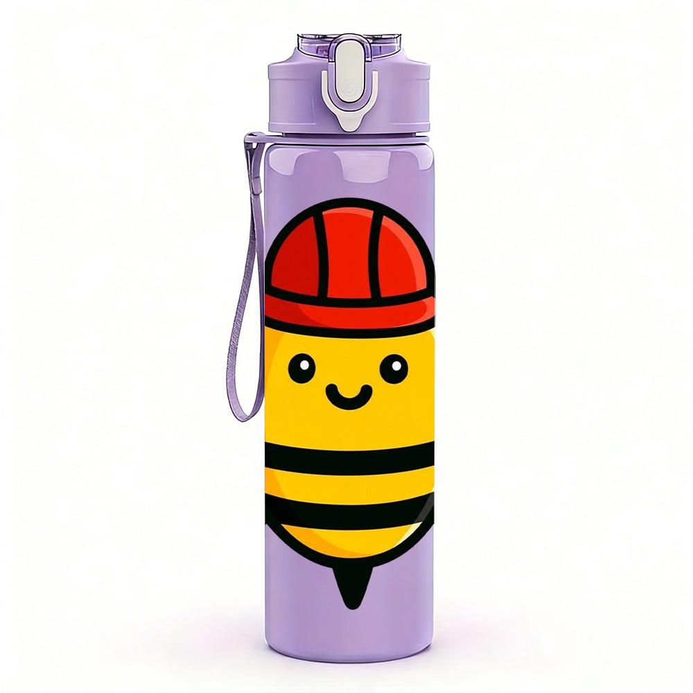 1PC Worker Bee Helmet Cartoon 750ml Color Plastic Sports Water Bottle Leakproof Flip Straw Lid Suitable for Sports Office Home Use