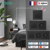 BSEED Zigbee Mechanical Push Button Wall Switches Tuya Smart Life Control Plus Simple French Power Sockets Matte Black Frames