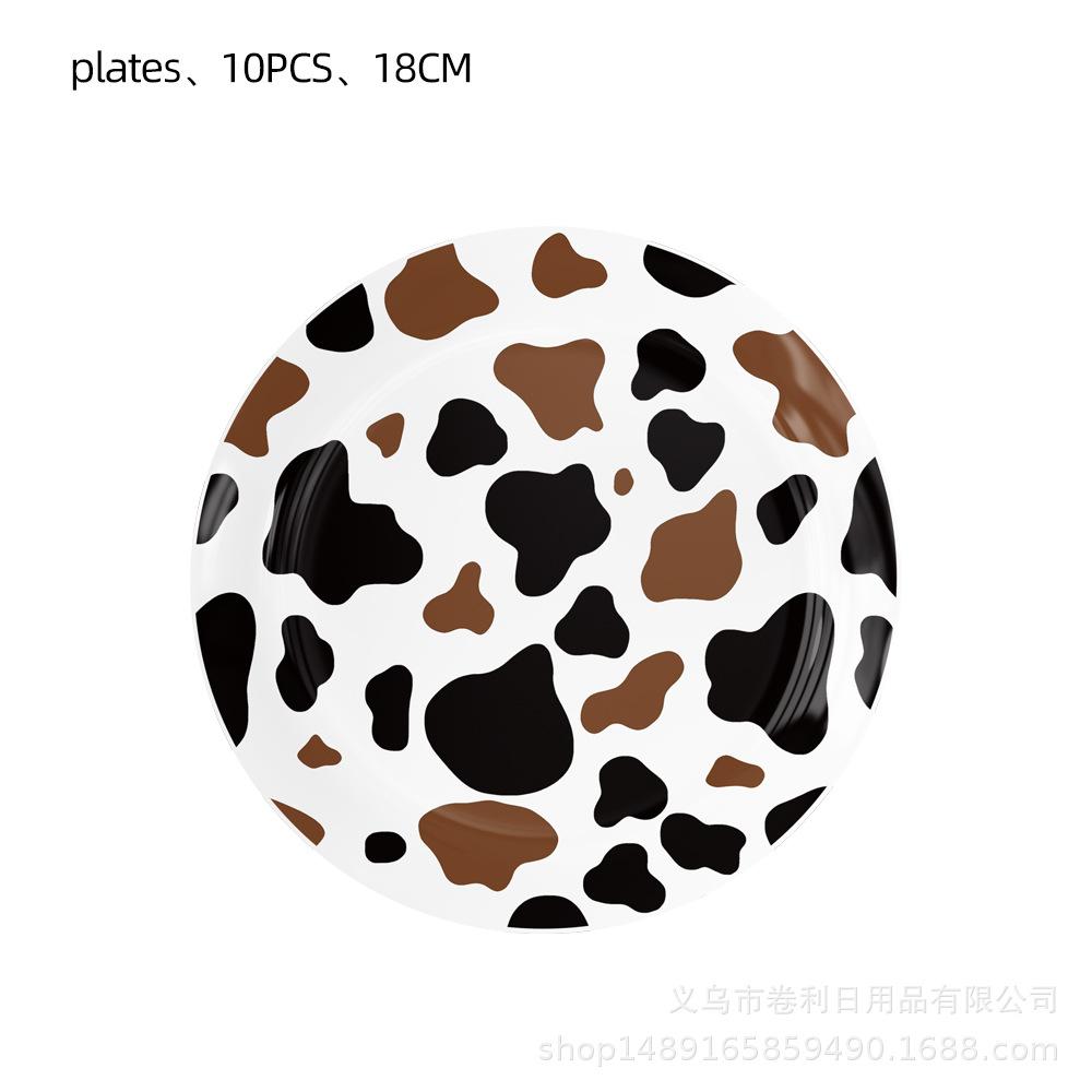 Children'S Farm Cow Theme Party Supplies Birthday Decoration Black Brown Cow Paper Plate Paper Cup Flag Tablecloth Arrangement