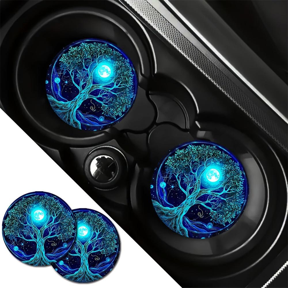 [Glowing Tree Cup Coasters] Blue Glowing Tree of Life Car Cup Holder Coasters | Washable Rubber Cup Mats