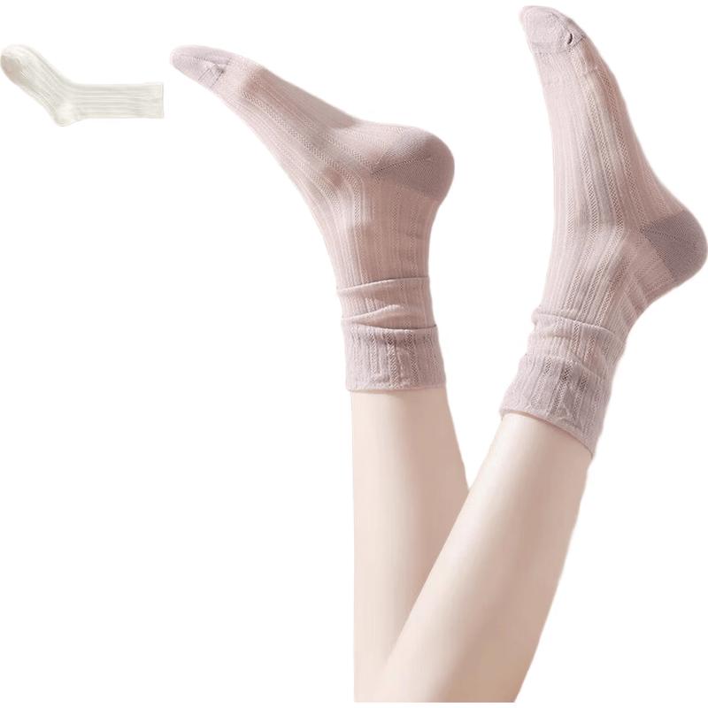 Xuezhongfei Women s Thin Mid-Calf Ice Silk Lace Socks Free Size