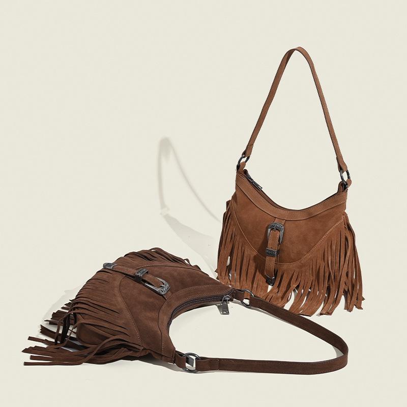 2024 Retro Suede Tassel Shoulder Bag: High-End, Original, Versatile
