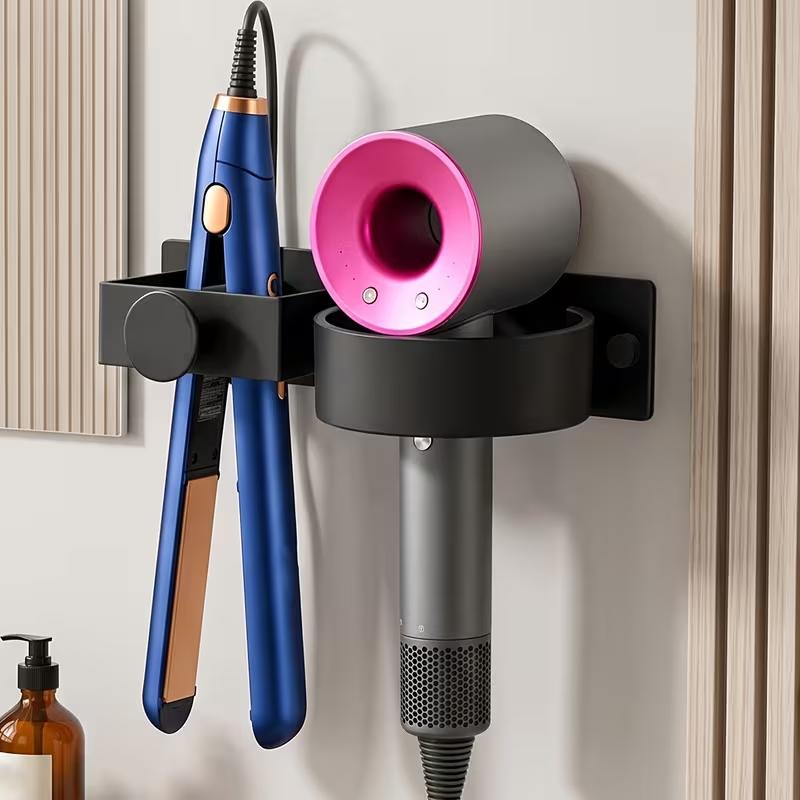Wall Mounted Hair Dryer Holder Bathroom Hair Tool Storage Rack No Drill Self Adhesive Organizer for Hair Dryer Brush and Comb