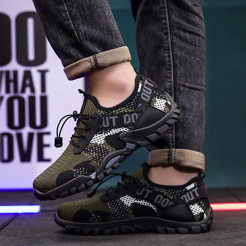 2025 Spring New Shoes Men's Camouflage Shoes Flying Woven Breathable Shoes Men