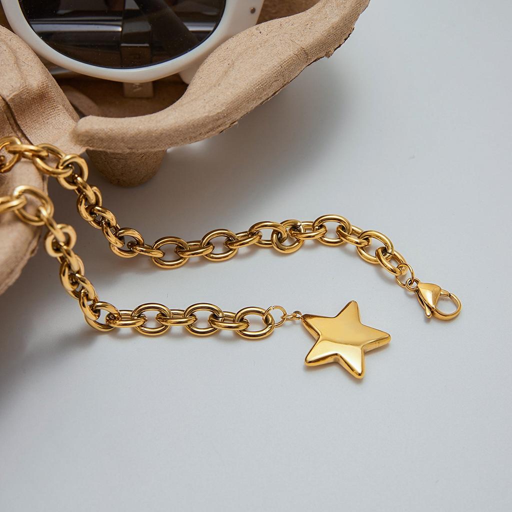 Yori Thin Chic Polished Five-pointed Star Pendant Necklace for Women Summer 2024 Waterproof Daily Jewelry Bijoux Gift