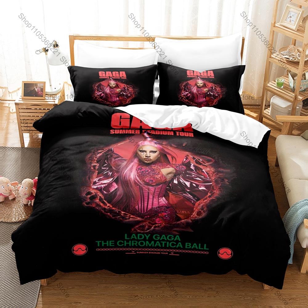 Pop Music Bedding Set 3Pcs The Chromatica Ball Tour Exquisite Singer Print Stylish Home Decor For Gaga Collectors